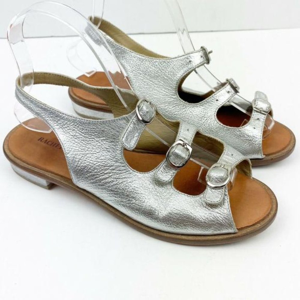 Rachel Comey Silver Leather Toto Buckle Sandal 8
